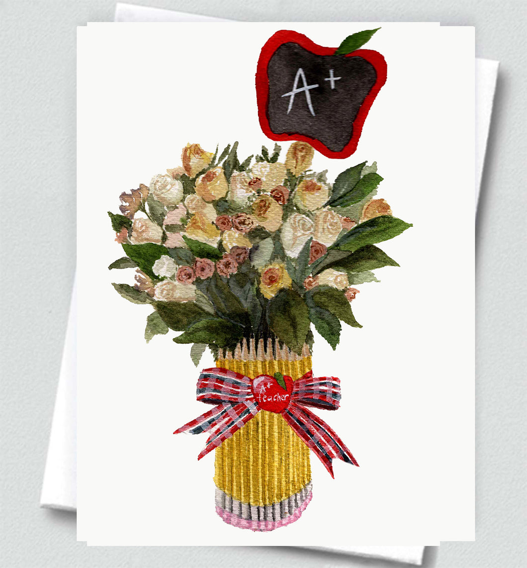 Teacher Floral and Pencil Greeting Card